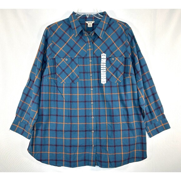 Duluth Trading Women’s Flannel Shirt Plus Swingin Tunic Plaid Long Sleeve - Picture 1 of 8